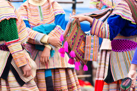 BAC HA MARKET, VIETNAM - JULY 5: Hmong women at Bac Ha market on July 5, 2009 in Lao Cai, Vietnam. Bac Ha is hilltribe market where hilltribe people come to trade for goodsのeditorial素材