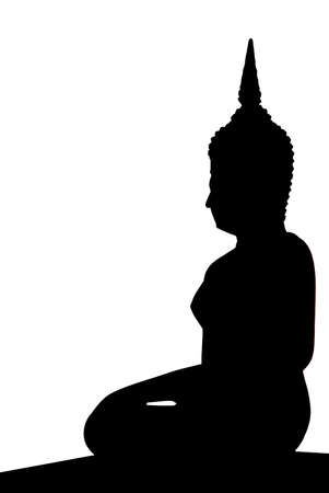 Black shadow of Buddha image isolated on a white backgroundの写真素材