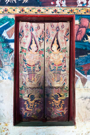 RATCHBURI, THAILAND - APR 13   Details of Thai mural painting at Kongkaram Temple on April 13, 2013 in Ratchburi, Thailand  Scenes from previous life of Buddha are often shown in Thai templeのeditorial素材