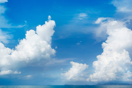 blue sky with white big cloudsの写真素材