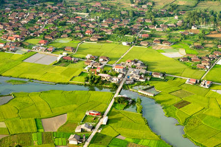 BAC SON, VIETNAM - JULY 10: Aerial view of  residential area on July 10, 2014 in Bac Son, Vietnam where the main career of the local people is agriculture.のeditorial素材