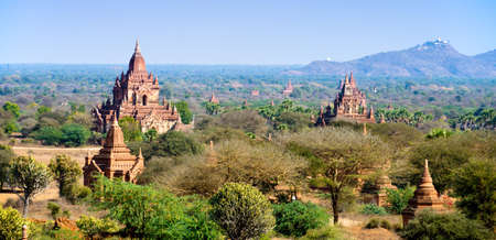 View of Bagan pagodas and temple from Lawkaoushaung Templeの写真素材