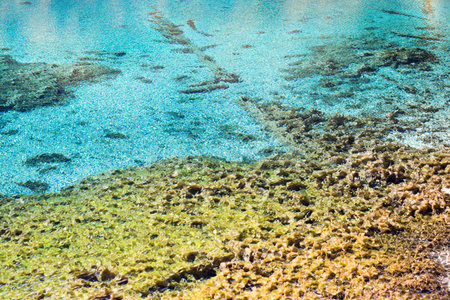 Clear and colorful lake in Jiuzhaigouの写真素材