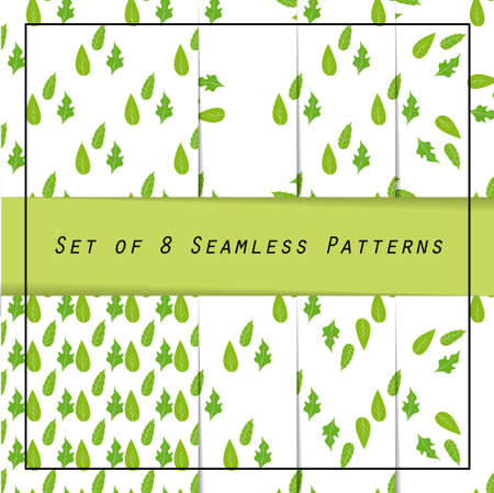 Classic collection of seamless patterns: leaves in green coloursのイラスト素材