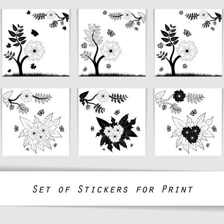 flower silhouette decorative elements for printing wall stickers, paper stickers or can be used in printshop.のイラスト素材