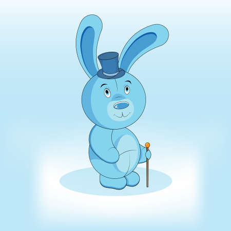 cute cartoon bunny  boy standing on light blue backgroundのイラスト素材