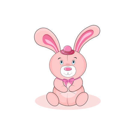 cute cartoon pink bunny  girl sitting on light backgroundのイラスト素材