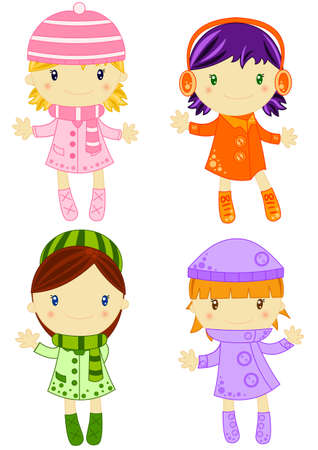 Winter models on white backgroundの写真素材