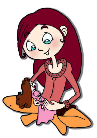 girl playing with dollの写真素材