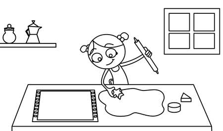 black and white cooking little girlの写真素材