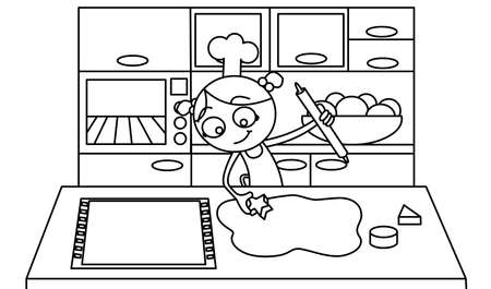 black and white cooking little girlの写真素材