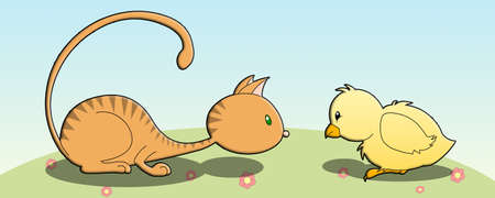 cat with little birdの写真素材