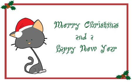 Christmas card with stylezed catの写真素材