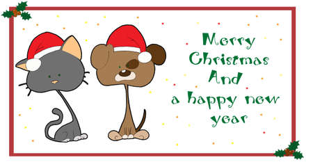 Christmas card with cute petsの写真素材