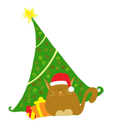 Christmas tree with catの写真素材