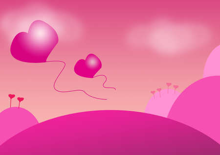 Pink landscape with heartsの写真素材