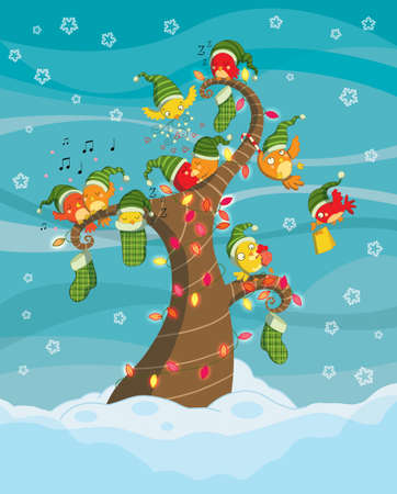 Christmas tree with birdsの写真素材