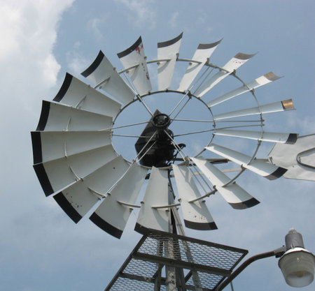 View from directly underneath a wind powered generator on a farm in NW Indiana