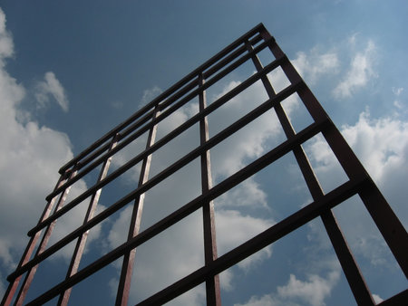 garden trellis with square sections on a sunny dayの写真素材