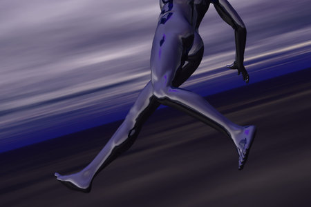 Runner in science fiction landscape 3D render