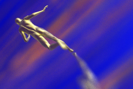 Runner in science fiction landscape 3D renderの写真素材