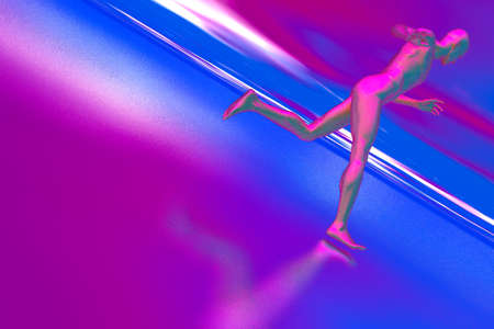 Runner in science fiction landscape 3D renderの写真素材