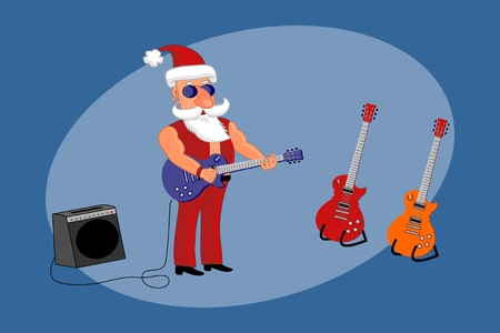 Bad Santa Rock Star stands on stage with a guitar playing rock and rollのイラスト素材
