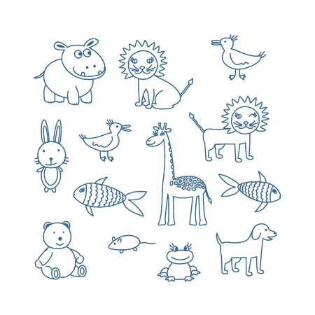 Vector linear drawing, set of cute children's illustrations. Vector clip-artのイラスト素材