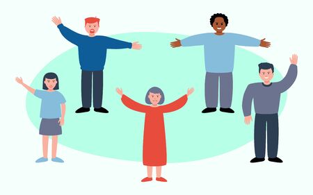 Happy students isolated on a light green background. Vector flat cartoon illustrationのイラスト素材