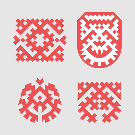 Patterns based on Khanty-Mansi Siberian folk ornaments setのイラスト素材