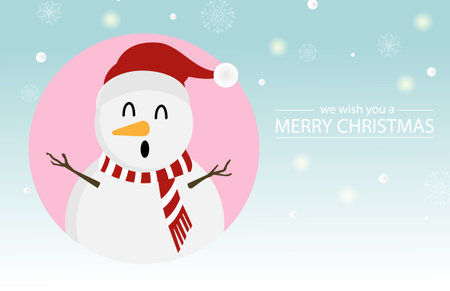 Merry Christmas and Happy New Year greeting card with cute snowman.のイラスト素材