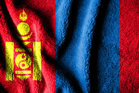 Towel fabric pattern flag of Mongolia. The texture of the wrinkled surface of the fabric. Close-up view.の写真素材
