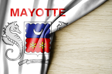 Mayotte flag. Fabric pattern flag of Mayotte. 3d illustration. with back space for text. Close-up view.の写真素材