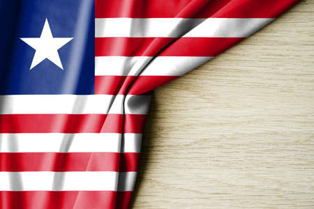 Liberia flag. Fabric pattern flag of Liberia. 3d illustration. with back space for text. Close-up view.の写真素材