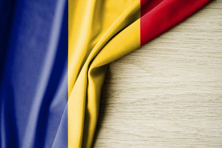 Chad flag. Fabric pattern flag of Chad. 3d illustration. with back space for text. Close-up view.の写真素材