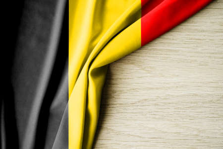 Belgium flag. Fabric pattern flag of Belgium. 3d illustration. with back space for text. Close-up view.の写真素材
