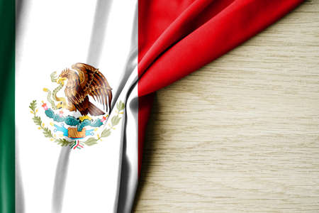 Mexico flag. Fabric pattern flag of Mexico. 3d illustration. with back space for text. Close-up view.の写真素材