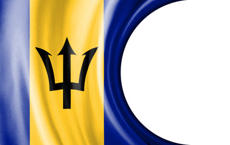 Abstract illustration, Barbados flag with a semi-circular area White background for text or images.の写真素材