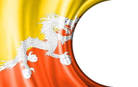 Abstract illustration, Bhutan flag with a semi-circular area White background for text or images.の写真素材