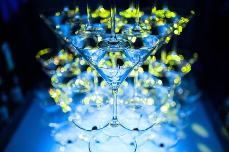 martini glasses pyramid; beautiful catering bar;の写真素材
