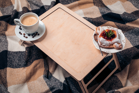 top view of morning breakfast with bakeryの写真素材