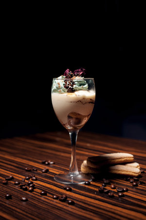 traditional italian dessert on wooden background