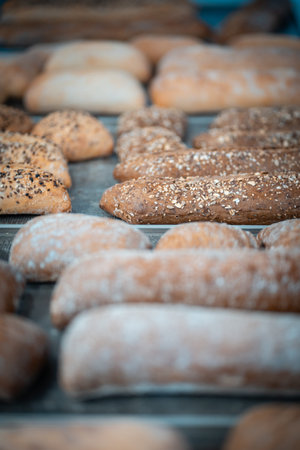 natural bakery buns and pastry with flour
