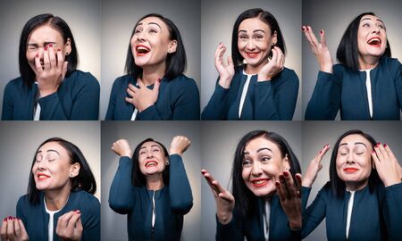 young and amused cheerful woman laughing and have funの写真素材