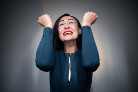 young and amused cheerful woman laughing and have fun