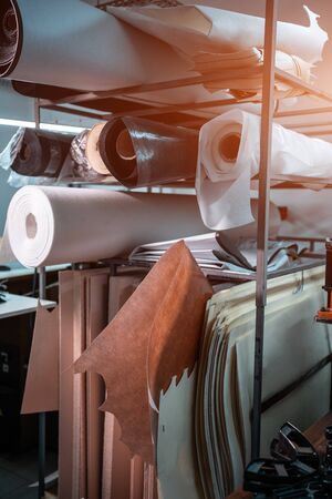 set of leather rolls for manufacturing of shoes and clothesの写真素材