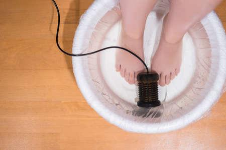 procedure of ion detox foot bath machine in beauty centerの写真素材