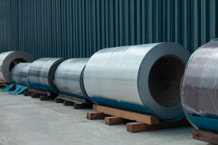 rolled metal profile at warehouse, industrial manufactureの写真素材