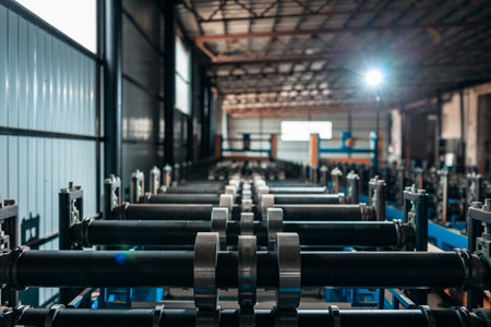 equipment and modern production line of rolling metal roofing profile sheetsの写真素材