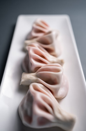 georgian dumplings with meat or sweet strawberry khinkali on black backgroundの写真素材